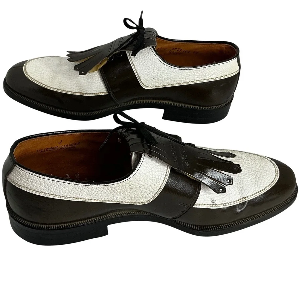 Vintage‎ Ben Hogan Golf Shoes 11C Brown White Kiltie Saddle Spikes USA Retro